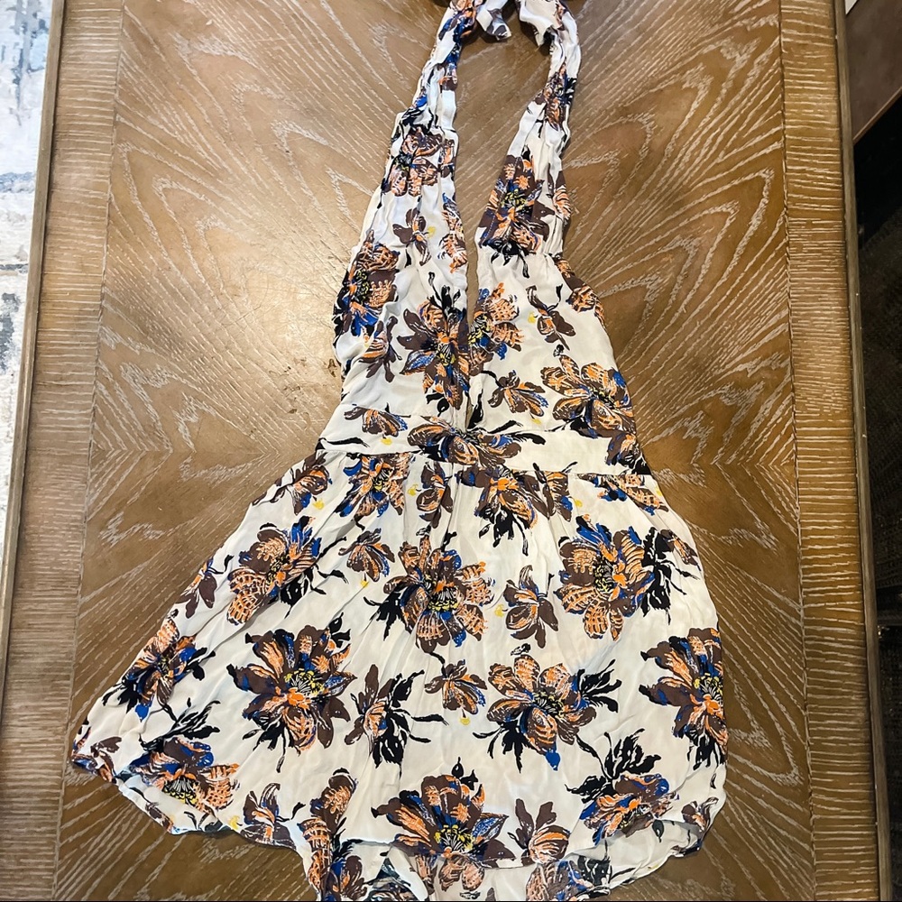 Floral Romper, backless, deep V